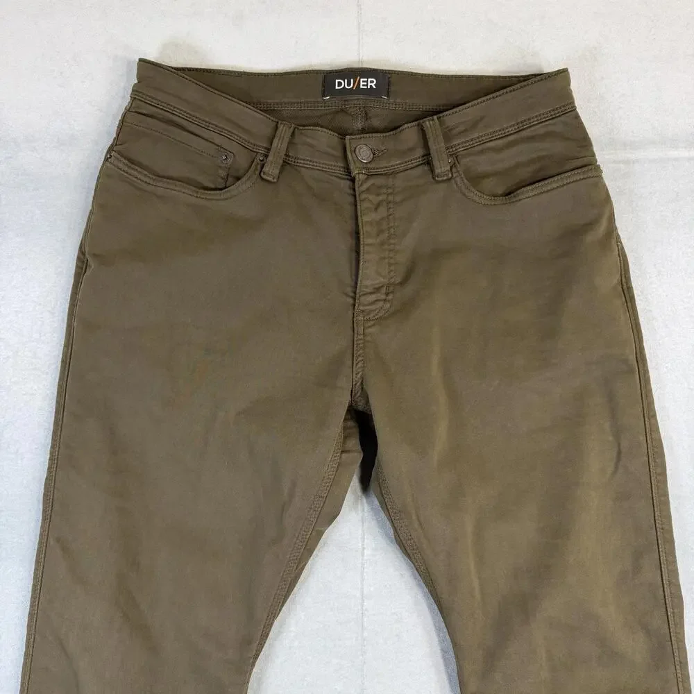 Du/er N2X Pants Mens 34x32 Green Relaxed Taper 5 Pocket Chino Stretch Duer - Picture 2 of 8